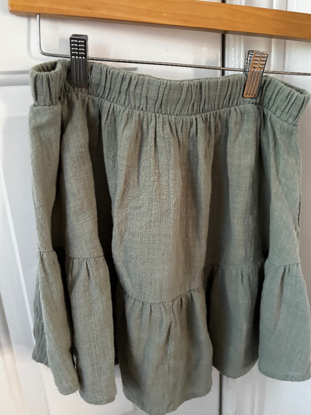 Sage Green Linen Blend Ruffle Mini Skirt - Women's Small